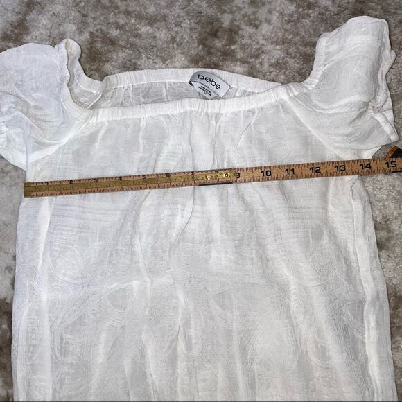 Bebe brand top semi sheer off the shoulder white cropped SZ S/P blouse gauzy - Picture 5 of 8